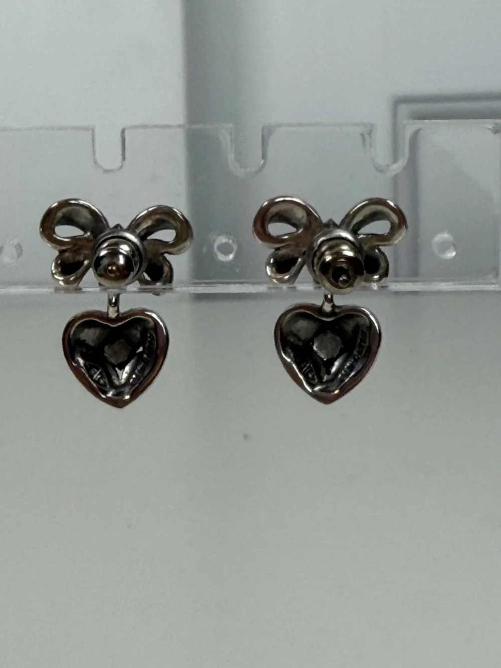 Vintage Sterling Silver Heart With Bow Marcasite Earrings‎
